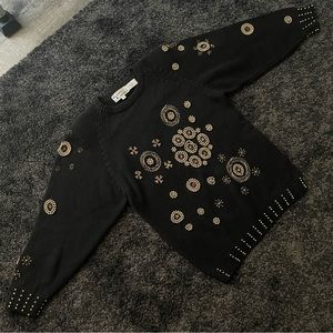 Vintage Western Connection Gold beaded Pullover Knit sweater Shoulder Pads Med